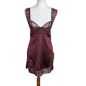 La Perla Silk Lace Trim Babydoll Slip Dress Burgundy IT 2